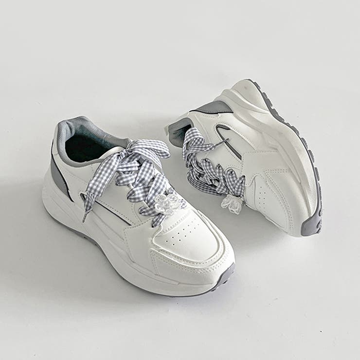 軽量厚底  パールチャーム付 チェック リボン スニーカー 5432 | Shoes in Closet | 詳細画像19 