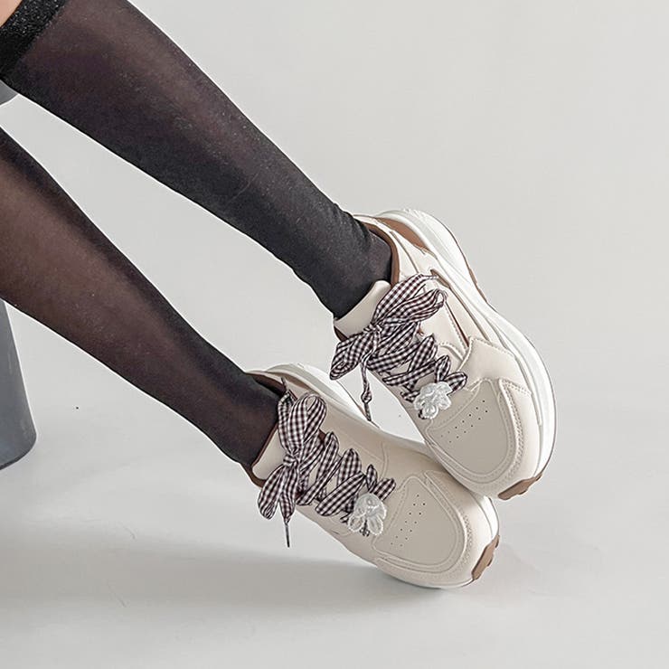 軽量厚底  パールチャーム付 チェック リボン スニーカー 5432 | Shoes in Closet | 詳細画像6 