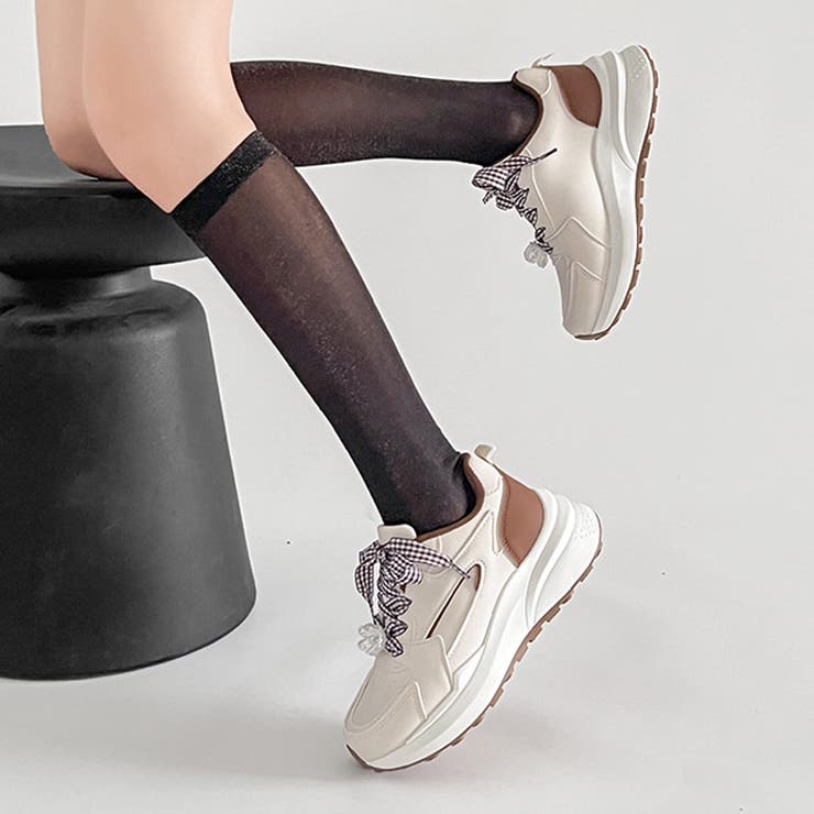 軽量厚底  パールチャーム付 チェック リボン スニーカー 5432 | Shoes in Closet | 詳細画像5 