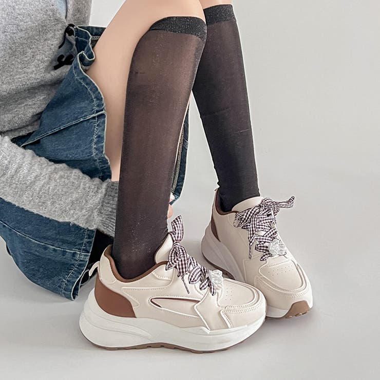 軽量厚底  パールチャーム付 チェック リボン スニーカー 5432 | Shoes in Closet | 詳細画像4 