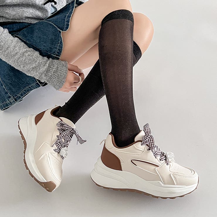 軽量厚底  パールチャーム付 チェック リボン スニーカー 5432 | Shoes in Closet | 詳細画像3 