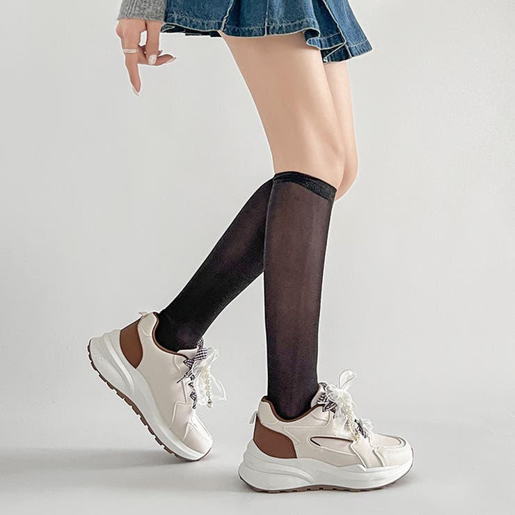 軽量厚底  パールチャーム付 チェック リボン スニーカー 5432 | Shoes in Closet | 詳細画像7 