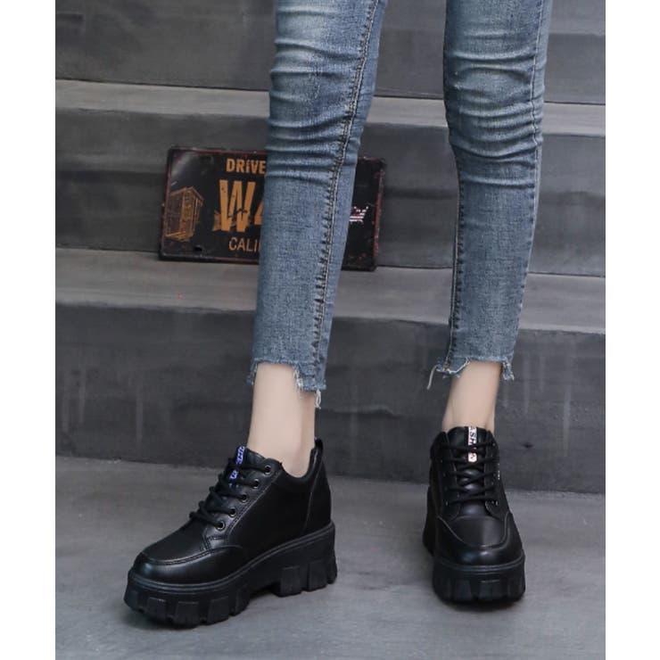 ブラック | 軽量厚底 凹凸ソール シンプル インソール入り スニーカー 55 | Shoes in Closet