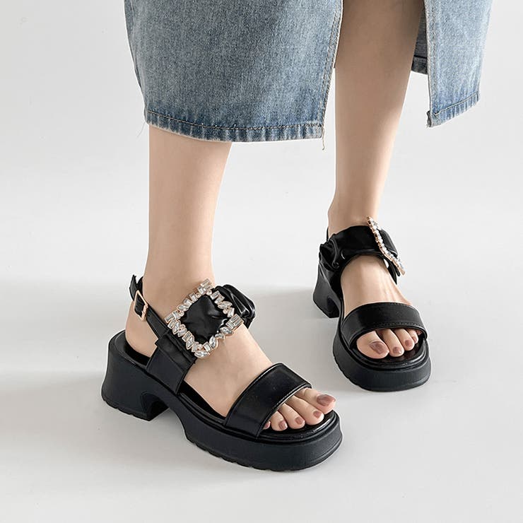 軽量厚底 ビジューバックル ヒール サンダル 5923 | Shoes in Closet | 詳細画像4 