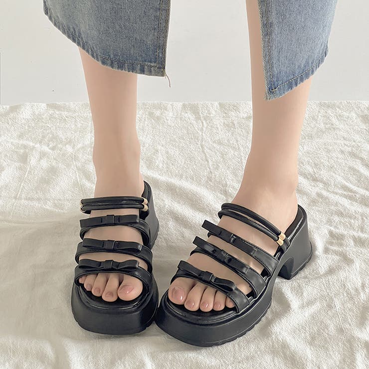 軽量厚底 2WAY ３連リボン ストラップ ヒール サンダル 5992 | Shoes in Closet | 詳細画像3 