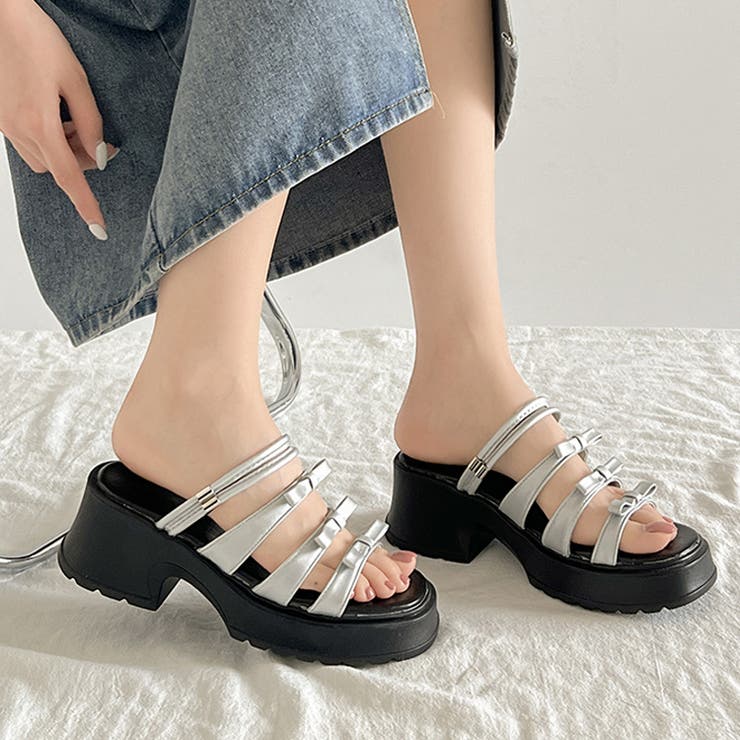軽量厚底 2WAY ３連リボン ストラップ ヒール サンダル 5992 | Shoes in Closet | 詳細画像8 