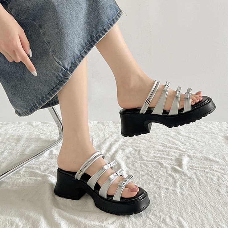 軽量厚底 2WAY ３連リボン ストラップ ヒール サンダル 5992 | Shoes in Closet | 詳細画像9 