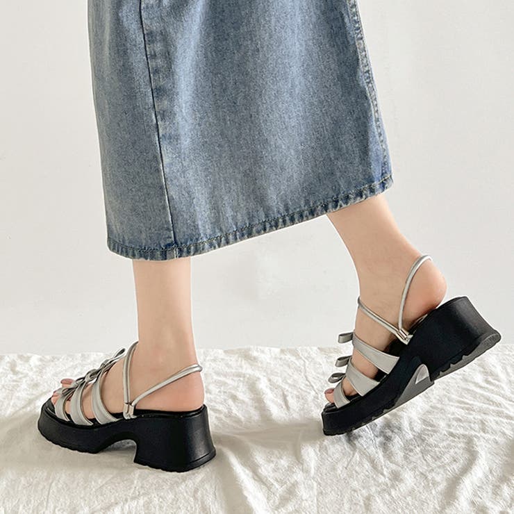 軽量厚底 2WAY ３連リボン ストラップ ヒール サンダル 5992 | Shoes in Closet | 詳細画像10 