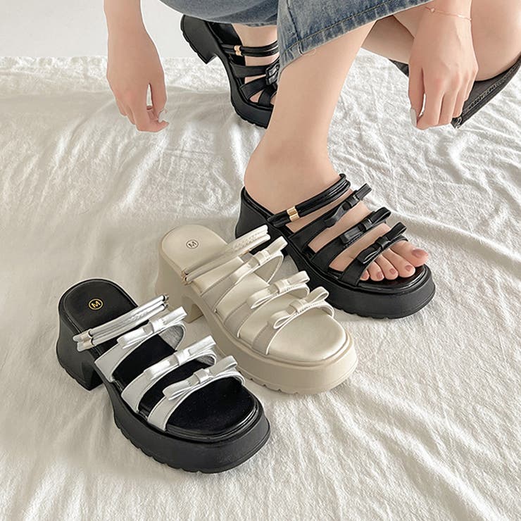 軽量厚底 2WAY ３連リボン ストラップ ヒール サンダル 5992 | Shoes in Closet | 詳細画像2 