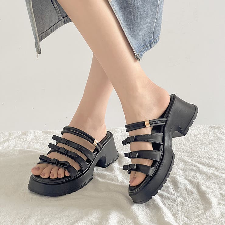 軽量厚底 2WAY ３連リボン ストラップ ヒール サンダル 5992 | Shoes in Closet | 詳細画像4 