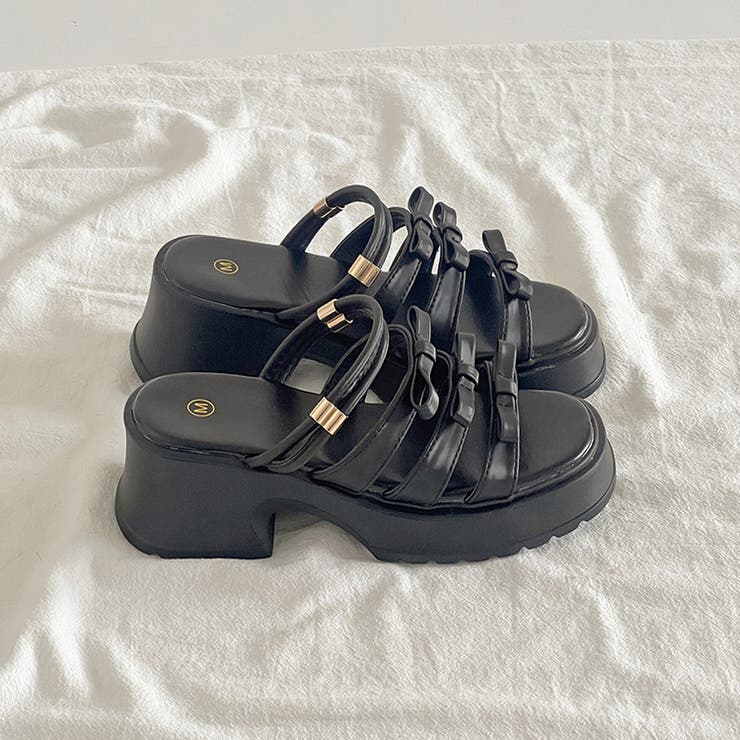 軽量厚底 2WAY ３連リボン ストラップ ヒール サンダル 5992 | Shoes in Closet | 詳細画像6 