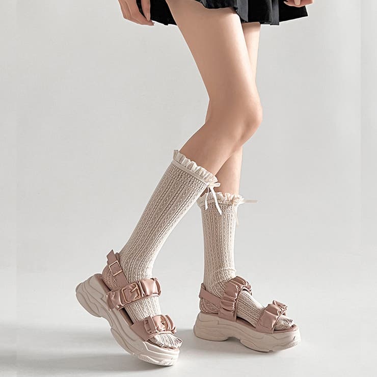 軽量厚底 ギャザーベルト バックル スポーツ サンダル 6294[品番