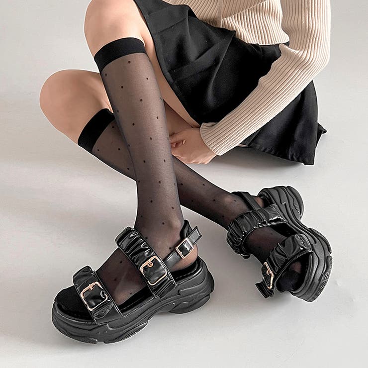 軽量厚底 ギャザーベルト バックル スポーツ サンダル 6294[品番