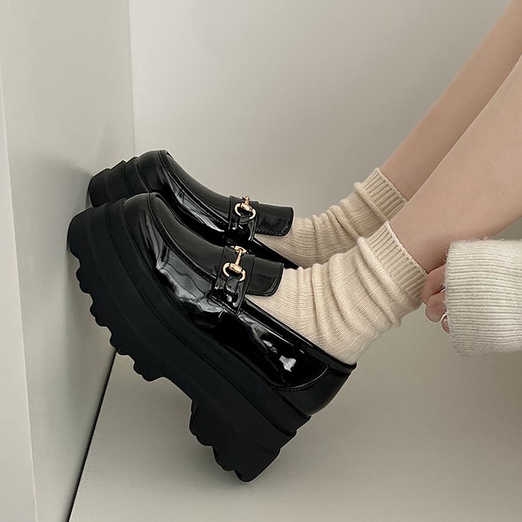 ブラック/エナメル | 厚底トリプルソール ボリューム ビット ローファー 6319 | Shoes in Closet