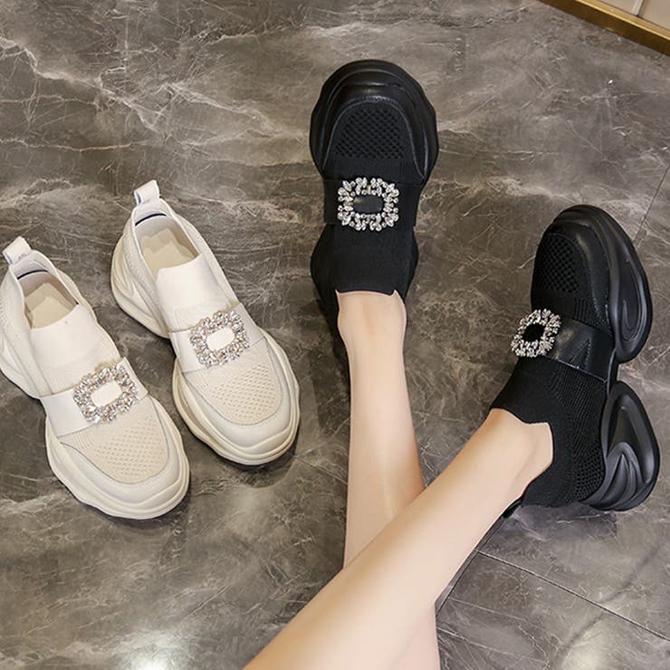 軽量厚底 スポーティー ビジュー ニット スニーカー 670 | Shoes in Closet | 詳細画像1 