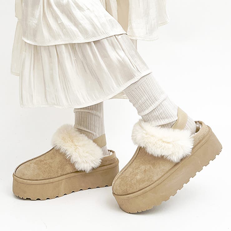 軽量厚底 かかとバンド付 ボア ムートンサンダル 6824[品番