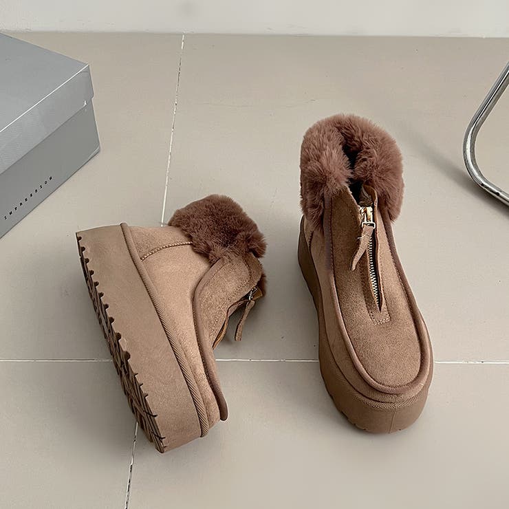 厚底 プラットフォーム センタージップ/ ファスナー ムートンブーツ