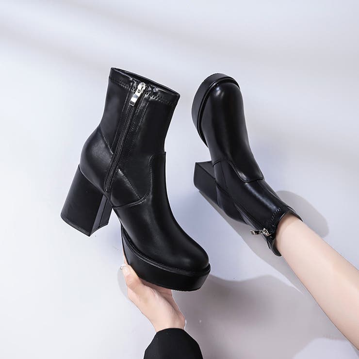 厚底チャンキー ハイソール ストレッチ ショートブーツ 6845 | Shoes in Closet | 詳細画像5 