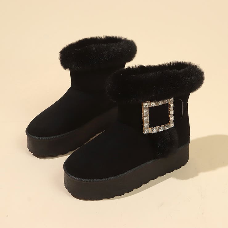 厚底 プラットフォーム ビジューバックル ムートンブーツ 6859[品番