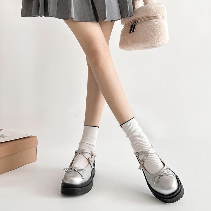 軽量厚底 ダブルソール 2WAYストラップ リボン メリージェーン 6943