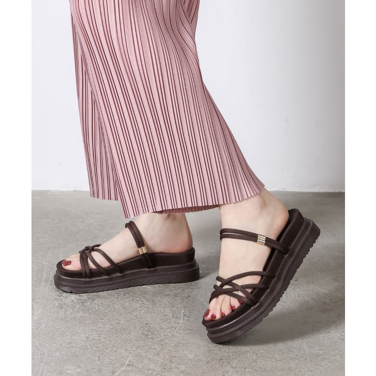 軽量厚底 2WAY クロスストラップ / コード スポーツサンダル 7437[品番