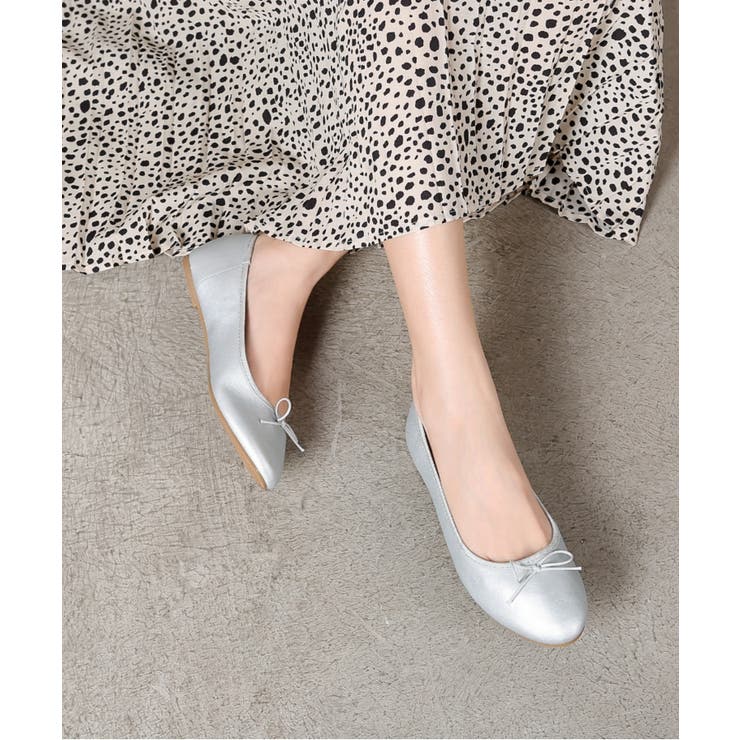 シルバー/スムース | リボン ラウンドトゥ ★フラット バレエシューズ★ 7443-2 | Shoes in Closet