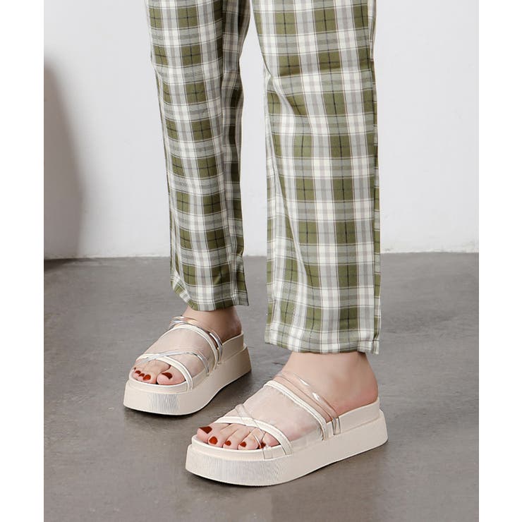 厚底 シースルー メッシュ スライドサンダル 7477WB[品番