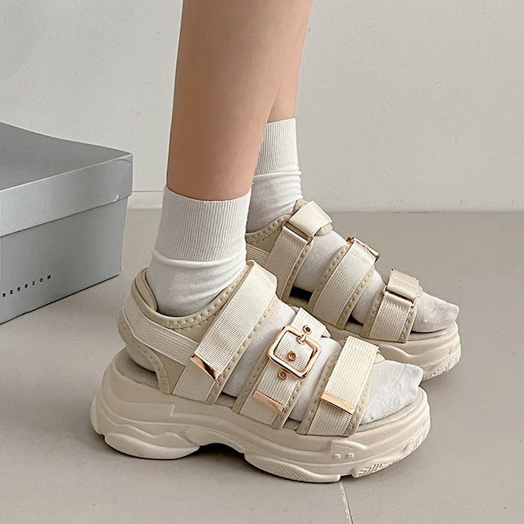 軽量厚底ボリュームソール ベルクロ バックル スポーツサンダル 7486 | Shoes in Closet | 詳細画像17 