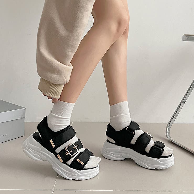 軽量厚底ボリュームソール ベルクロ バックル スポーツサンダル 7486 | Shoes in Closet | 詳細画像13 