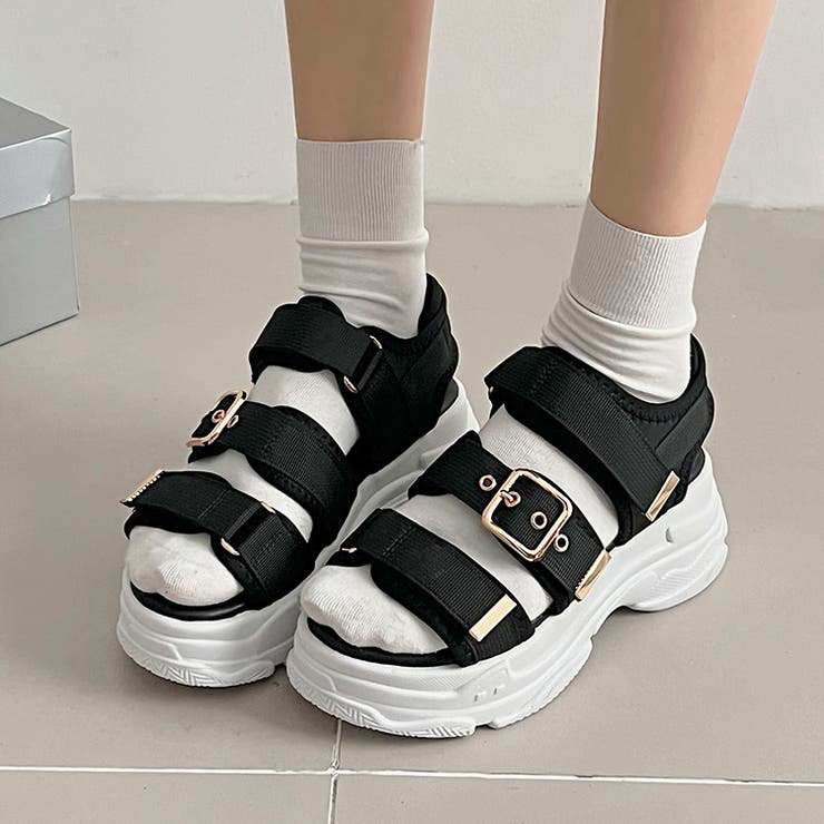 軽量厚底ボリュームソール ベルクロ バックル スポーツサンダル 7486 | Shoes in Closet | 詳細画像14 