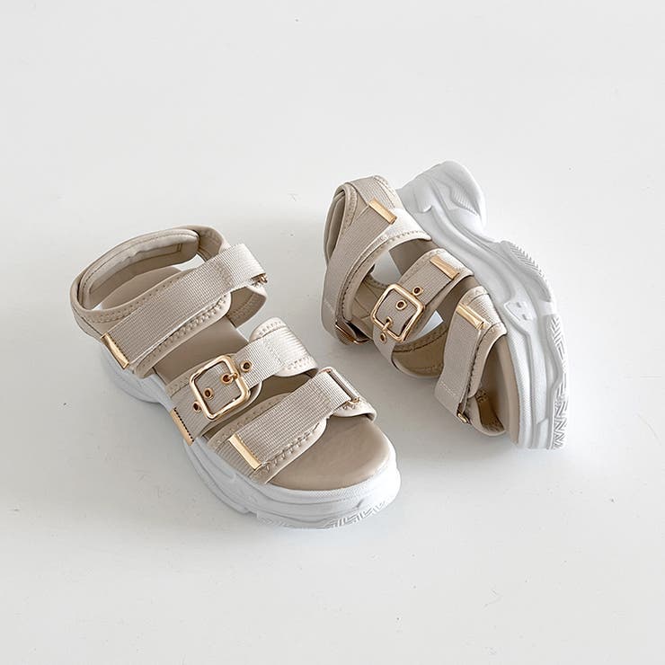 軽量厚底ボリュームソール ベルクロ バックル スポーツサンダル 7486