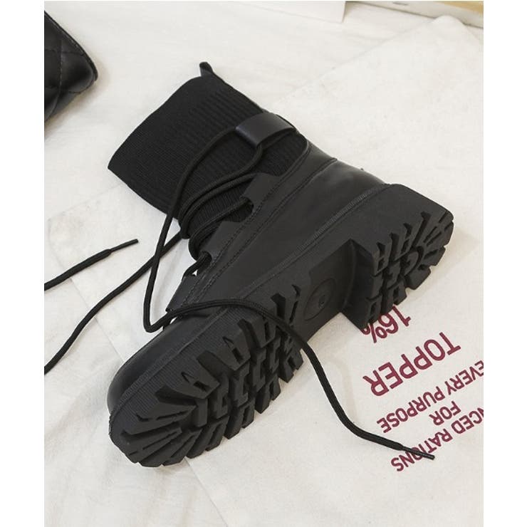 軽量厚底タンクソール レースアップ ソックスブーツ 952[品番