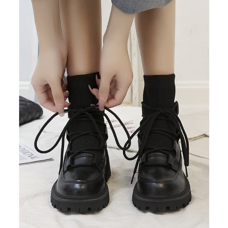 【じょん】厚底ブーツ Thevon（ゼヴォン） ブーツ 厚底フロントジップブーツ レディース