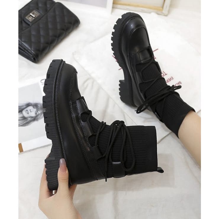 milk tea♡　グラムリップス 厚底ブーツ ジッパー付き ORiental TRaffic（オリエンタルトラフィック） ブーツ 厚底フロント