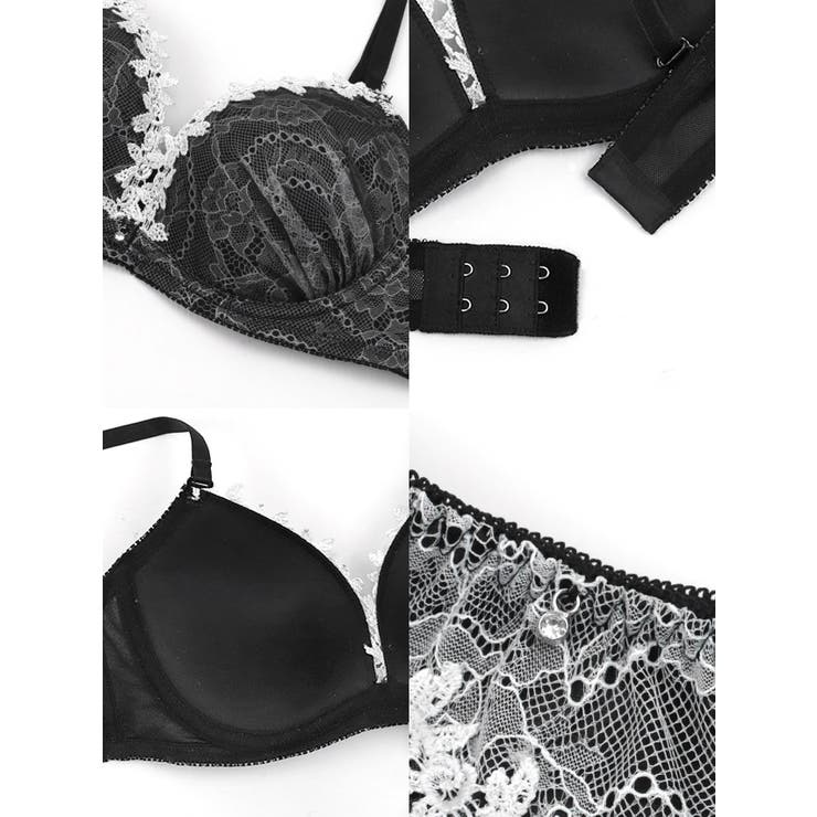 モノトーンフラワーレースポイントビジューブラ＆ショーツセット 勝負下着 ガーリー… | my minette | 詳細画像8 