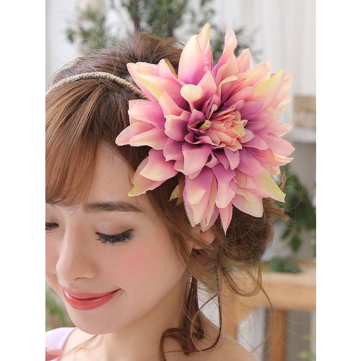 髪飾りヘアアクセサリーお花モチーフ大輪ピンクホワイトReticaレティカ