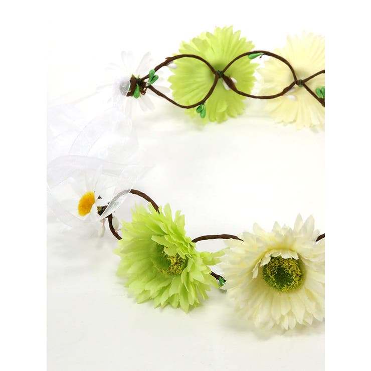 フラワー×レースリボン花冠ヘアアクセサリーピンクグリーンシンプルReticaレティカ