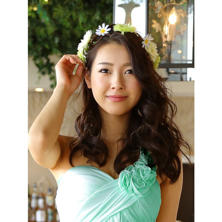 フラワー×レースリボン花冠ヘアアクセサリーピンクグリーンシンプルReticaレティカ