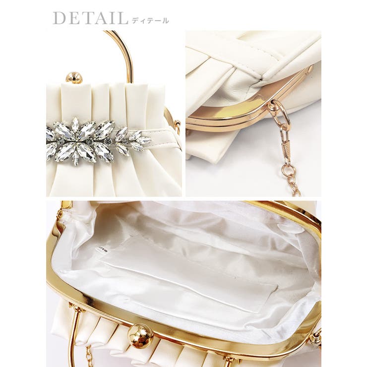 カットビジュー×プリーツがま口2WAYパーティーバッグ ハンドバッグ ショルダー… | Retica | 詳細画像4 