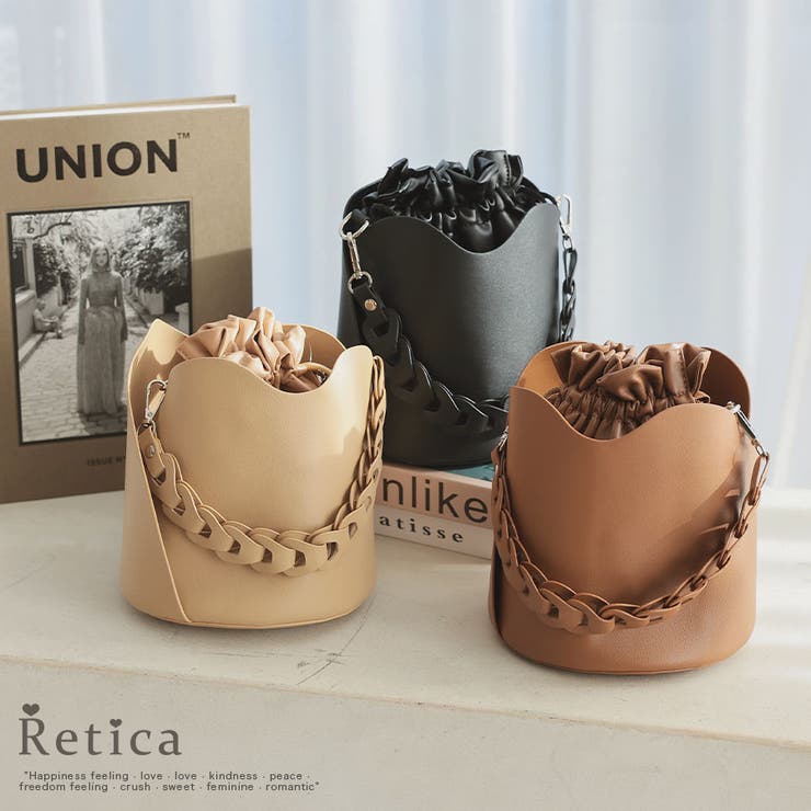 巾着×ラウンド型編み込みハンドルミニバッグ ハンドバッグ ショルダーバッグ | Retica | 詳細画像1 