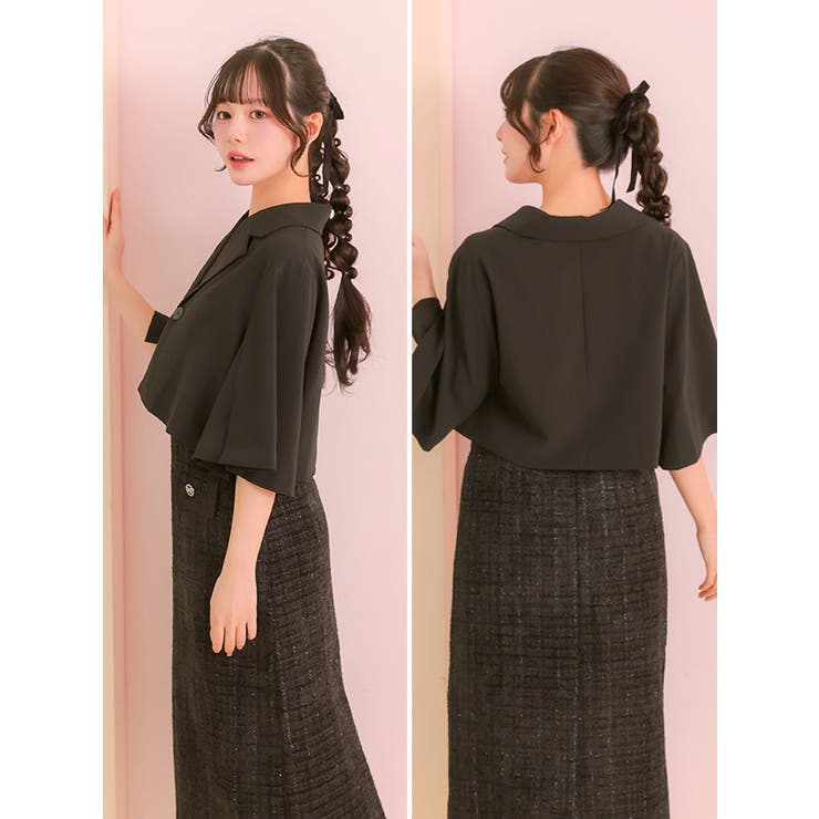 ショート丈ノーカラージャケット パーティードレス小物 アウター | Retica | 詳細画像3 