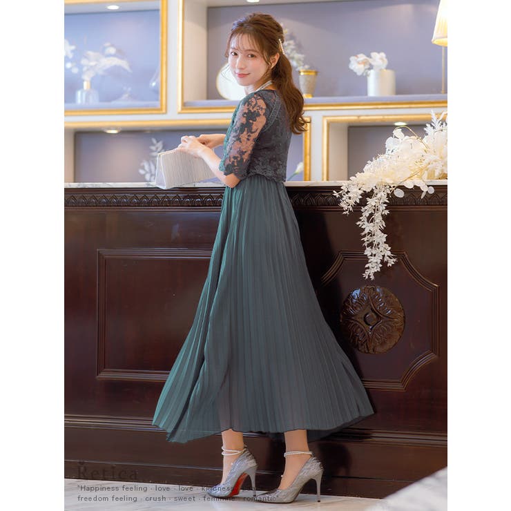 Retica トップスレース×軽やかプリーツハイウエスト切替フレアロングドレス … | Retica | 詳細画像11 