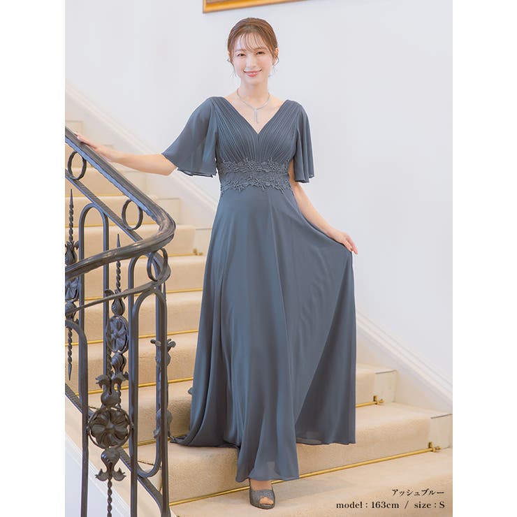 レースハイウエストマーク×プリーツロングドレス パーティードレス エレガントドレス | Retica | 詳細画像5 