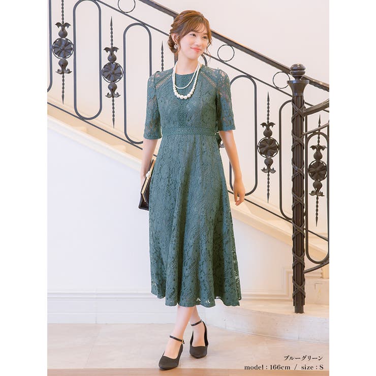 総レースハイウエスト切替フレアロングドレス パーティードレス 袖あり | Retica | 詳細画像9 