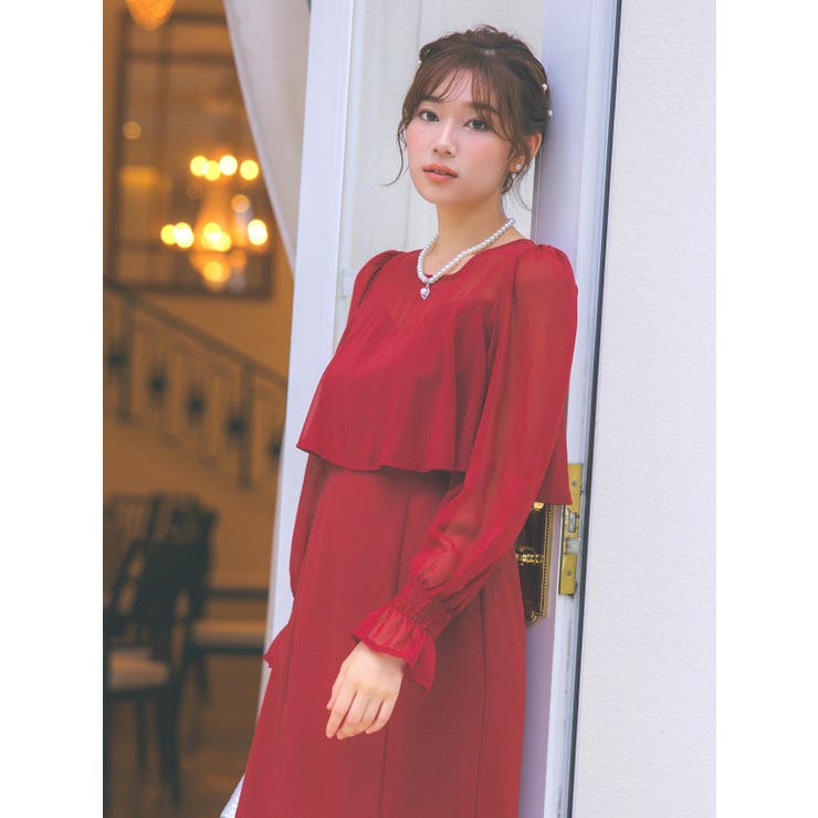 シアーフリルスリーブスレンダーラインロングドレス パーティードレス 体型カバー | Retica | 詳細画像10 