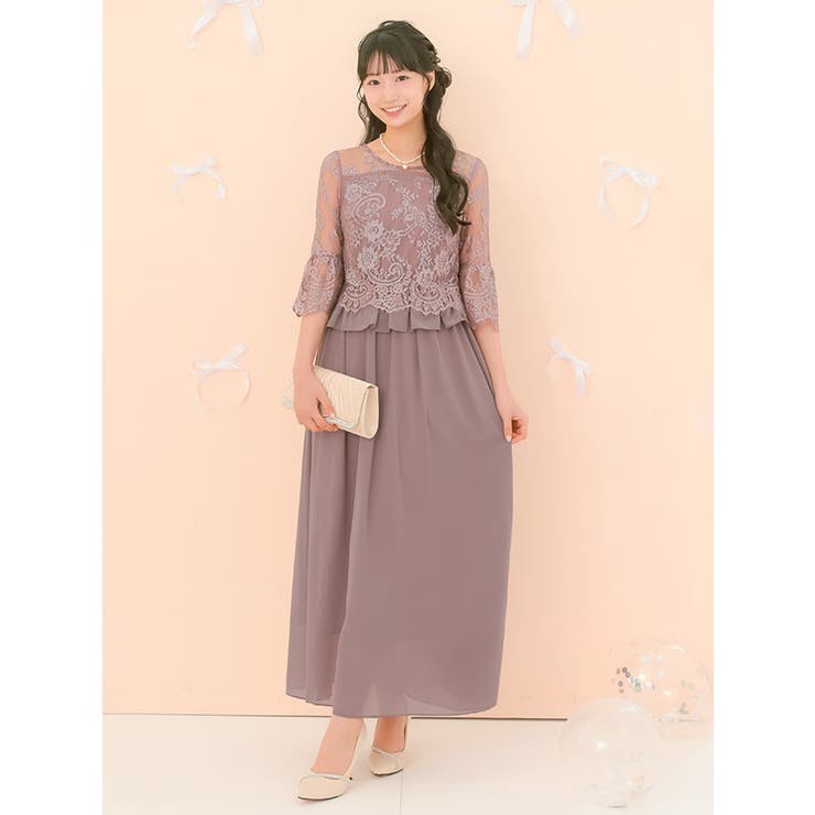 レーストップス切替シフォンフレアロングドレス パーティードレス 袖あり | Retica | 詳細画像9 