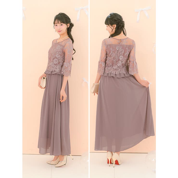 レーストップス切替シフォンフレアロングドレス パーティードレス 袖あり | Retica | 詳細画像10 