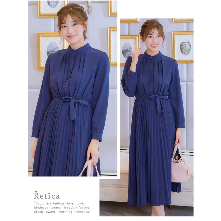 タック＆プリーツウエストマークフレアロングドレス パーティードレス 袖あり | Retica | 詳細画像7 