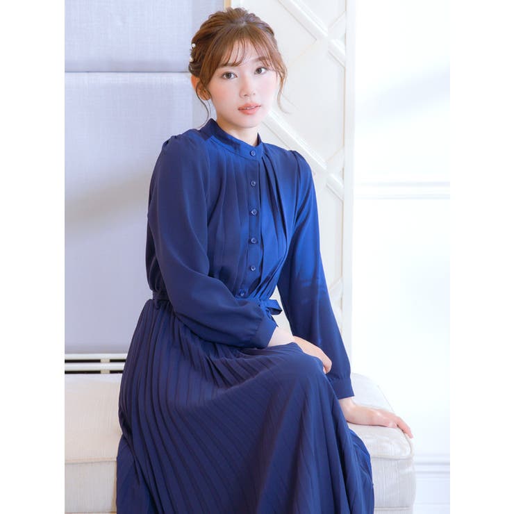 タック＆プリーツウエストマークフレアロングドレス パーティードレス 袖あり | Retica | 詳細画像8 