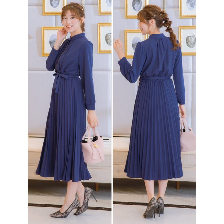 タック＆プリーツウエストマークフレアロングドレス パーティードレス 袖あり | Retica | 詳細画像10 